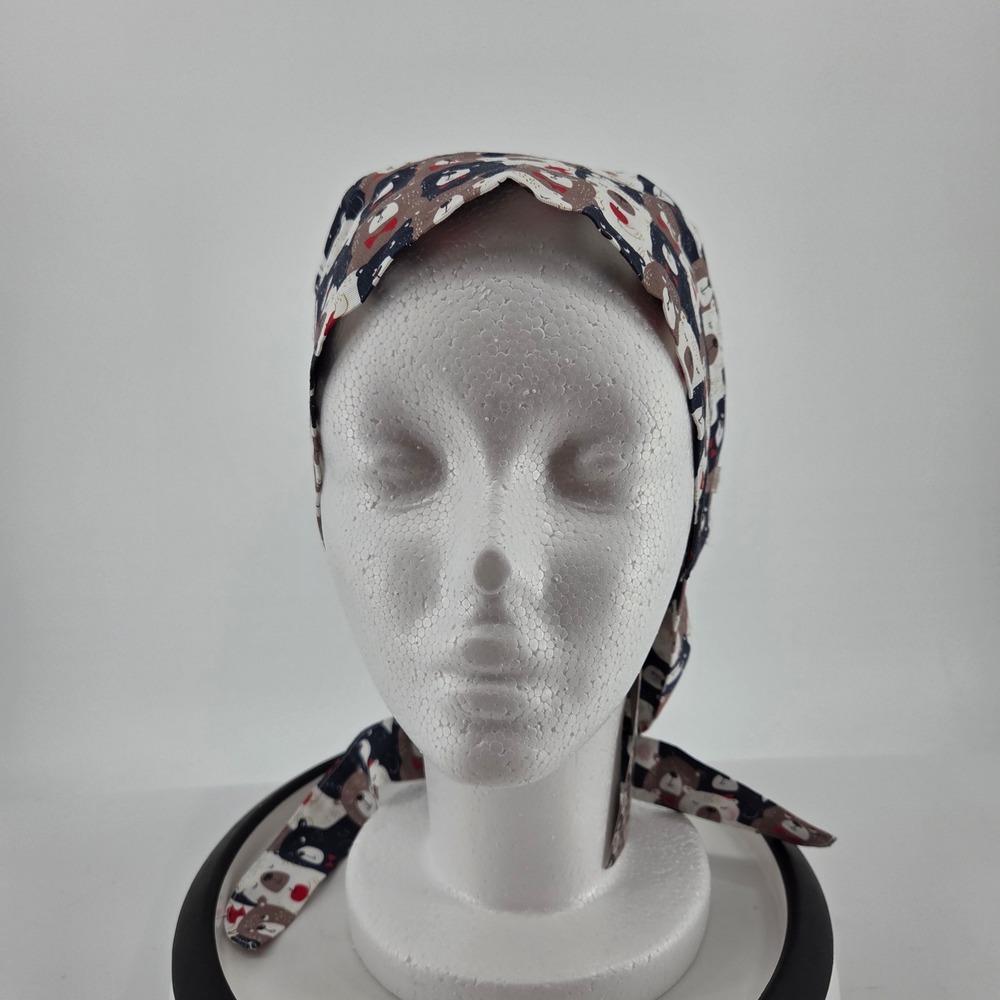 New DR.WOOF Apparel Nurse Scrub Hat Bouffant Tie Back Bear Print Medical Cap